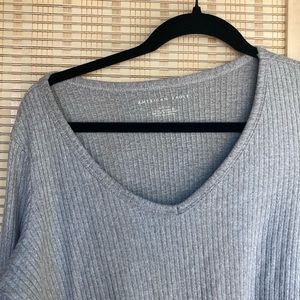 S Aerie Scoop Neck Ribbed Long Sleeves